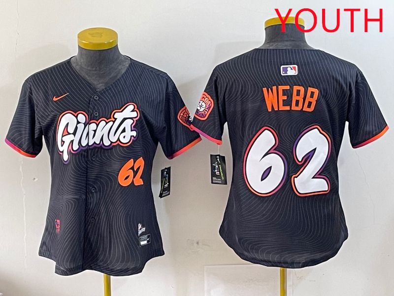 Youth San Francisco Giants 62 Webb Black Joint Name Nike 2025 MLB Jersey style 8